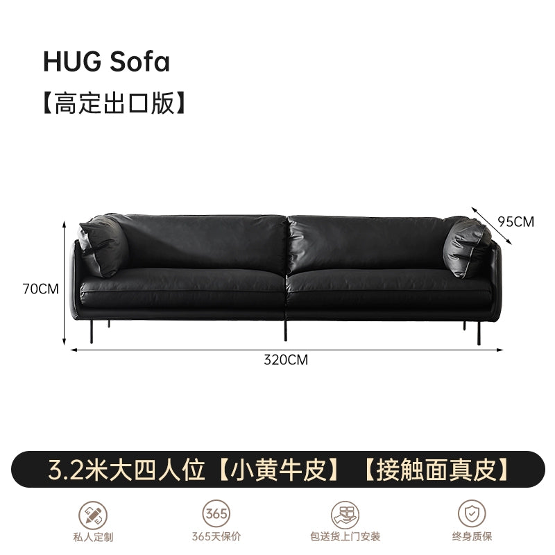 Nordic HUG Hug Sofa Waterproof and Anti-fouling Simple Medieval Straight Row Leather Small Apartment Living Room Three-person Sofa