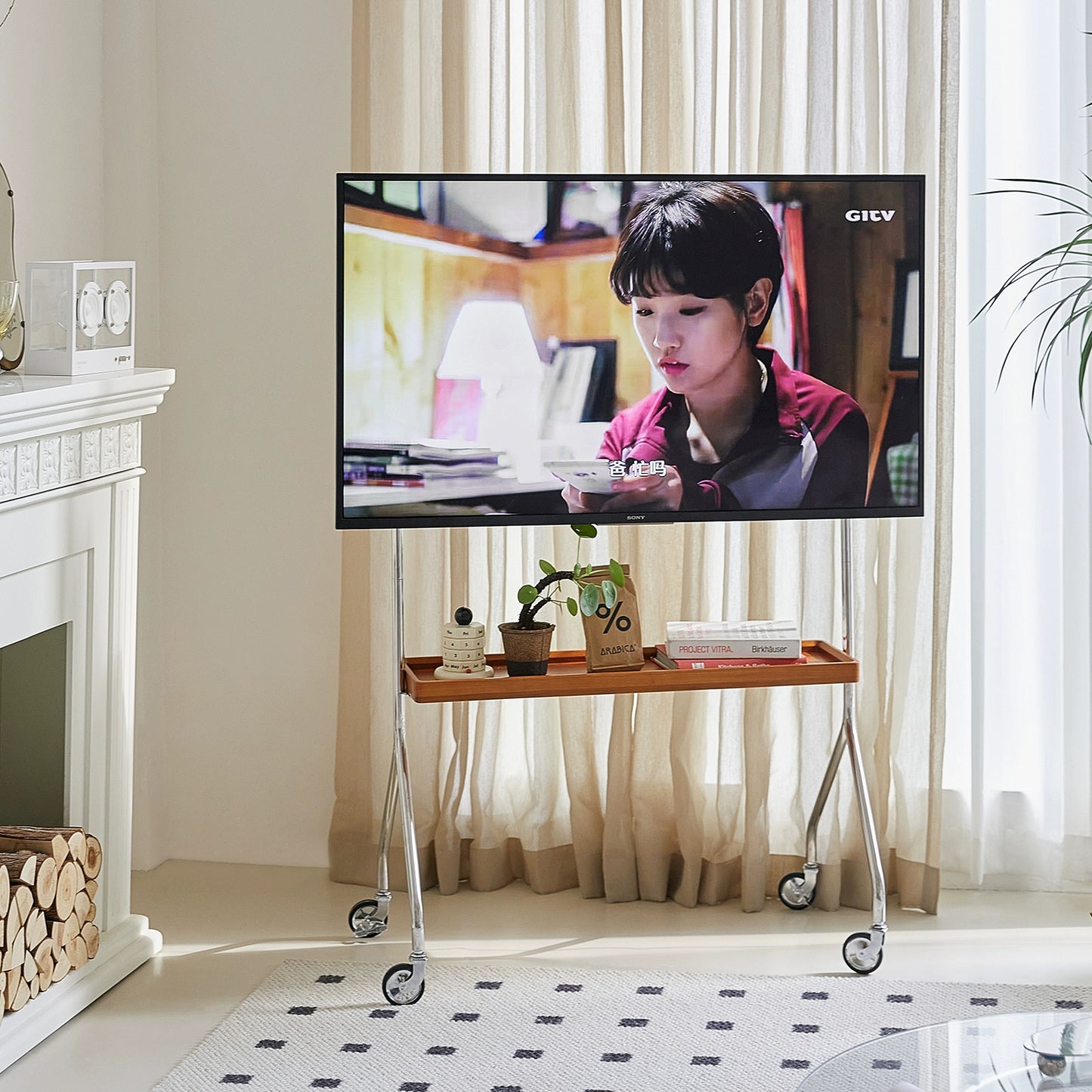 Abnehmbares TV-Regal Nordic Retro TV-Halterung Konferenzraum Boden-Decken-Halterung 