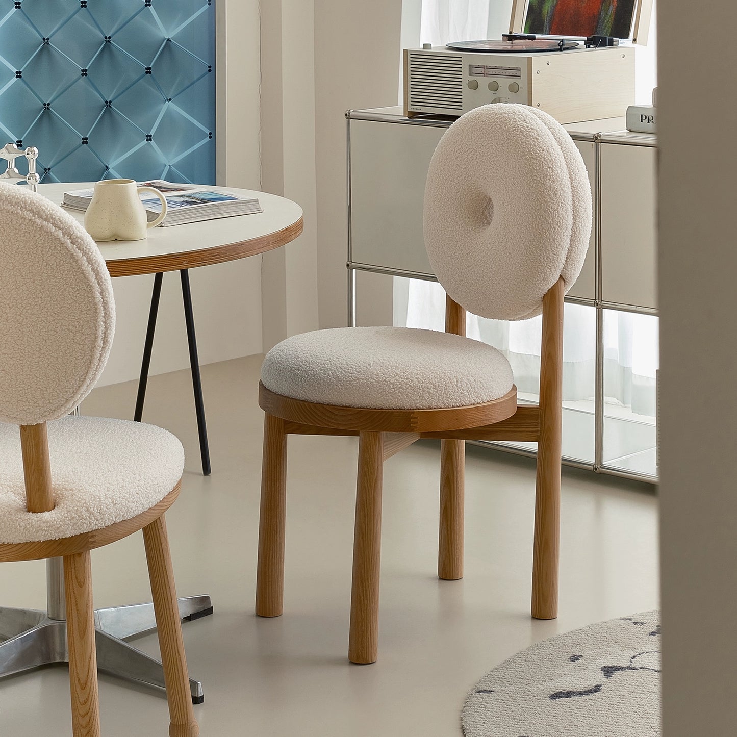 Kreative lamm wolle esszimmer stuhl haushalt massivholz dressing stuhl creme stil Ins Popularchair zurück freizeit stuhl 