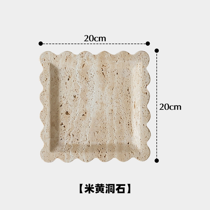 Marmortablett Wabi-Sabi Schmuck Aufbewahrungstablett Aromatherapie Regal Gelb Travertin Französisches Ornament 