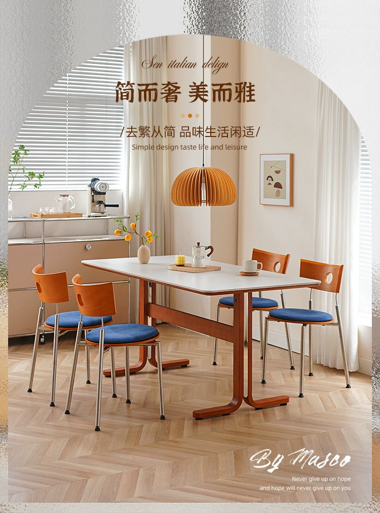 Esstisch aus massivem Holz, Steinplatte, mittelalterlicher nordischer Esstisch, moderner, schlichter quadratischer Tisch für den Haushalt, leichter Luxus und fortschrittlich 