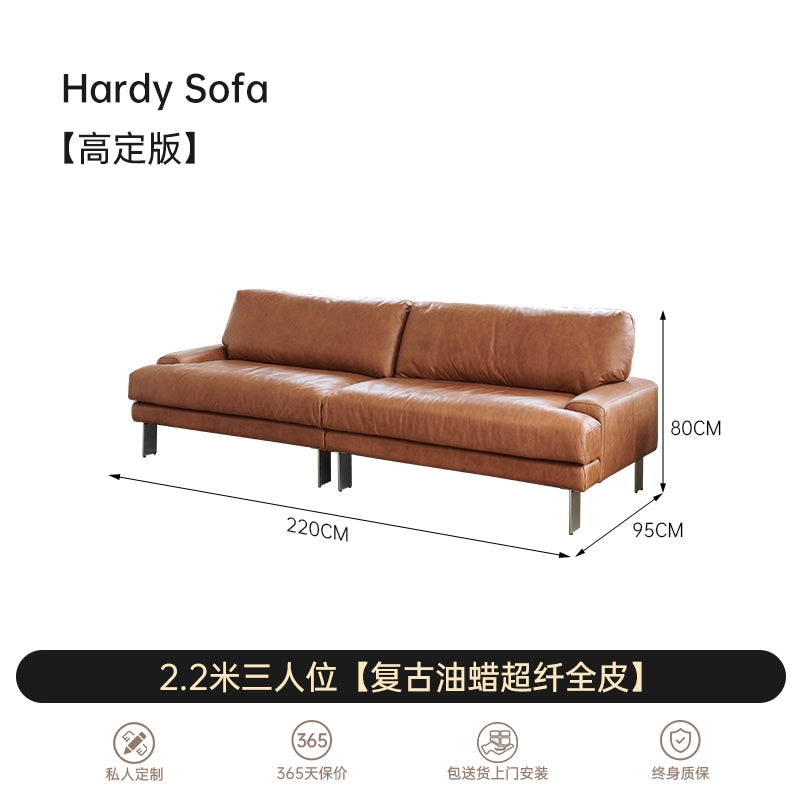 Medieval Modern Hardy Sofa Designer Imported First-layer Cowhide Small Apartment Living Room Straight Row Three-person Sofa