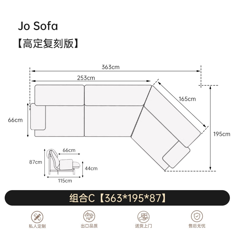 Italian Light Luxury JO Sofa Villa Large Flat Floor Living Room First Layer Cowhide Down Baxter Corner Combination Sofa