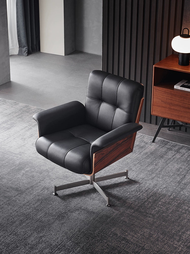 Italian Leather Boss Chair Daiki Modern Light Luxury Desk Chair Solid Wood Armchair Rotating Office Chair Computer Chair