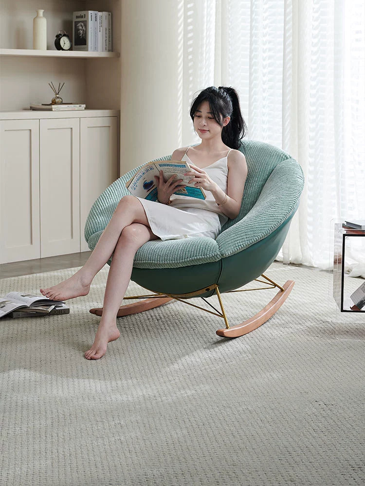 Single Rocking Chair Lotus Leaf Rocking Chair Nordic Home Living Room Ins Popular Designer Lazy Recliner Adult Leisure Chair