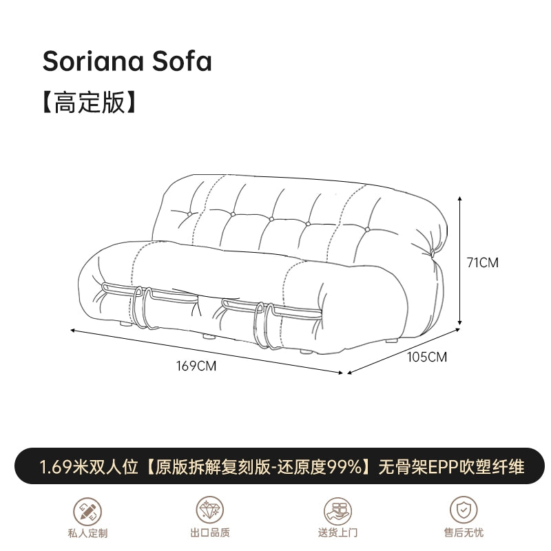 Medieval Designer Soriana Hippo Steel Tooth Sofa Small Apartment Retro Wabi Sandy Wind Lamb Wool Three-person Sofa