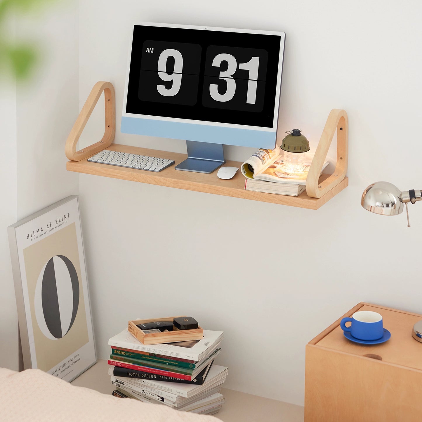 Wall Shelf Medieval Ins Simple Wall Hanging One-word Board Bookshelf Log Wind Display Rack