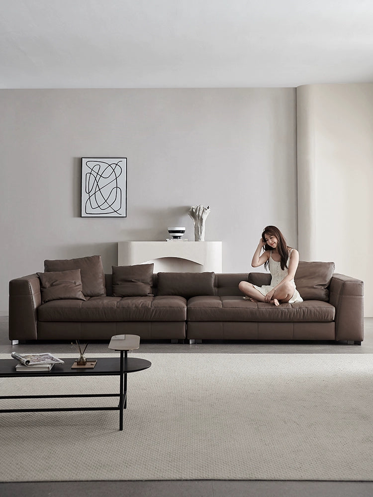 Italian Light Luxury Blaze Sofa Modern High-end Villa Living Room Size Apartment Leather Sofa Straight Combination