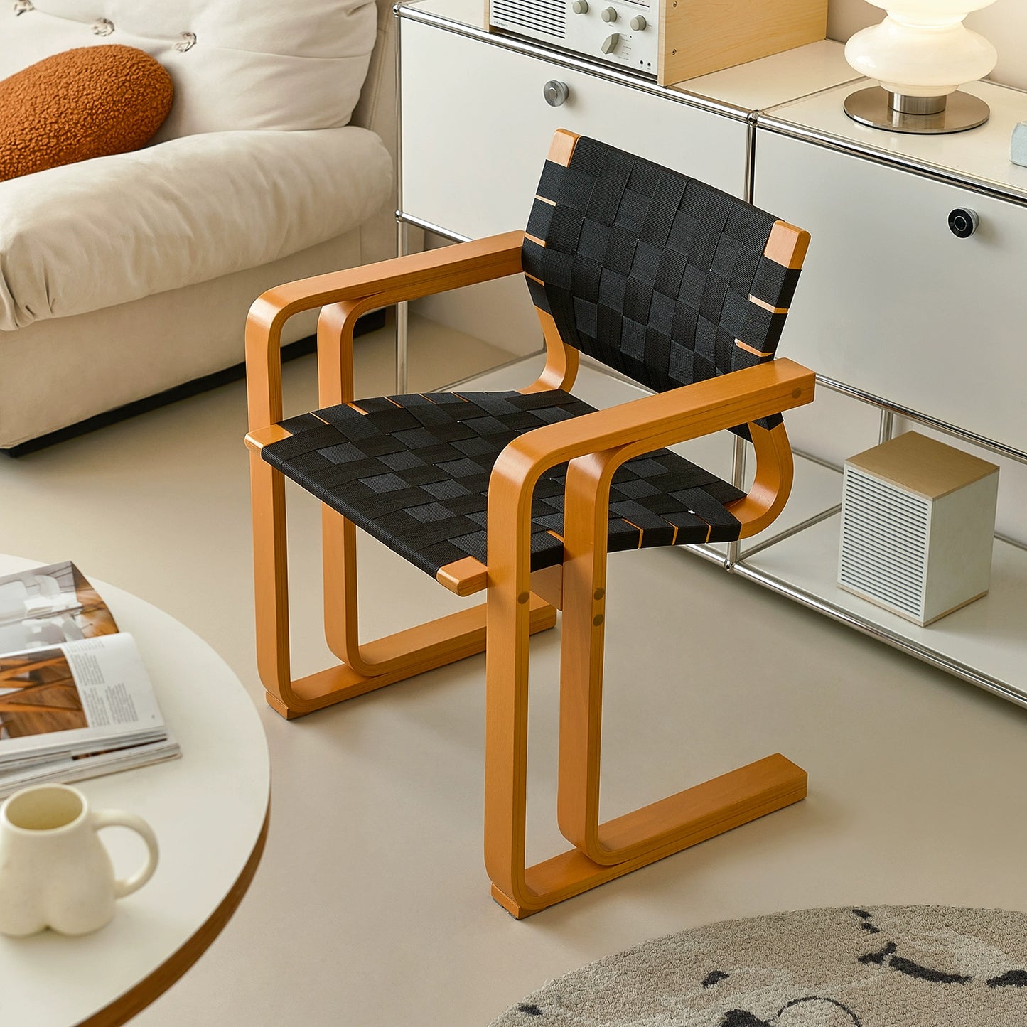 Designer Armlehne Esszimmerstuhl Massivholz Mittelalter Gewebter Wabi Wind Stuhl Retro Schreibtisch Rückenlehne Stuhl 