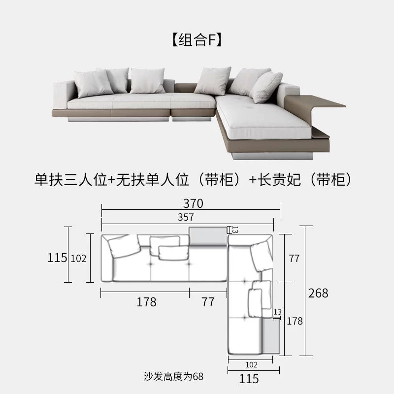 Italian Light Luxury Minimalist Connery Connery Cotton and Linen Fabric Sofa Combination Corner Arc Villa Large Flat Floor