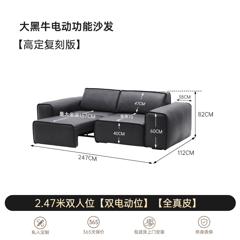 Italian Minimalist Summer Map Big Black Cow Function Sofa Electric Push Bed Living Room Straight Row First Layer Cowhide Telescopic Sofa Bed