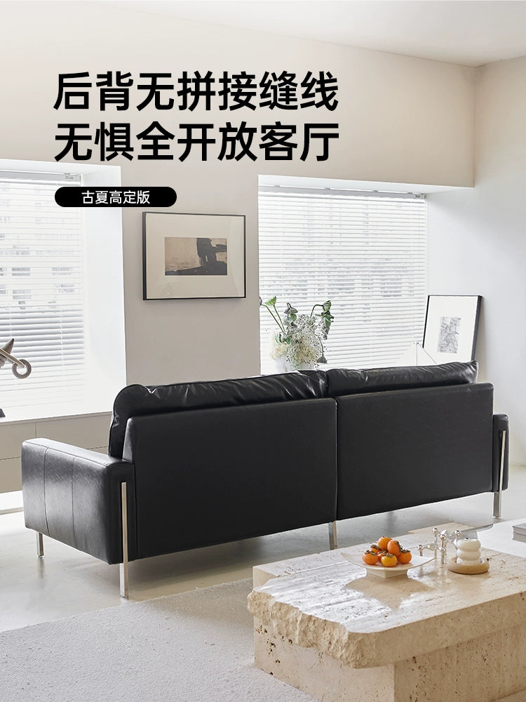 Medieval Bauhaus Bolin Sofa Minimalist Leather Sofa Straight Row Small Apartment Designer Black Retro Sofa