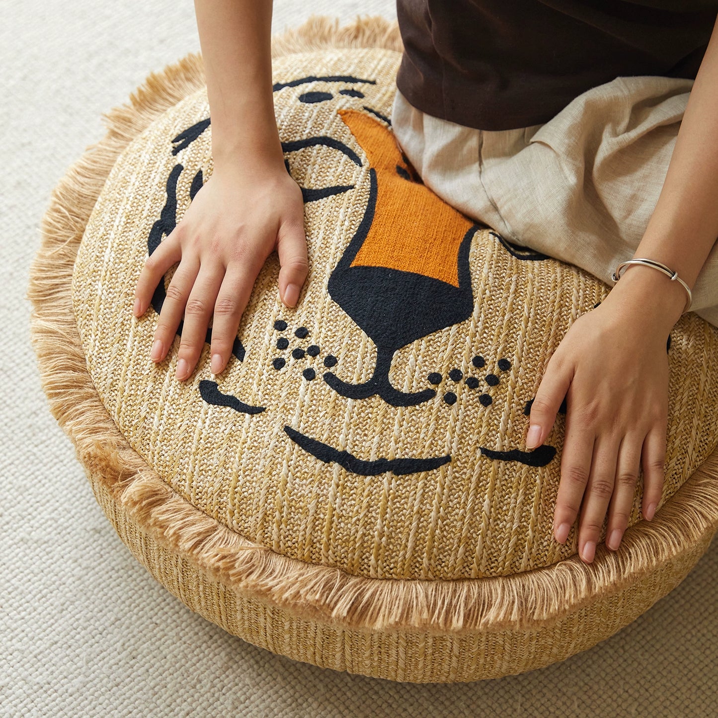 Löwe Wurfkissen Handgewebt Bestickt Sitz Pier Marokko Abnehmbares Futon Sitzkissen Teppich Pedal 