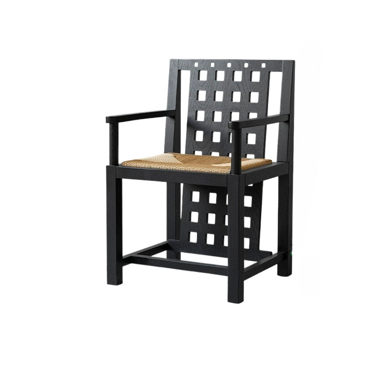 Retro-Esszimmerstuhl aus massivem Holz, mittelalterlicher Designerstuhl mit hoher Sinnlichkeit, geflochtener Seilrückenlehne, französischer Kreativstuhl 