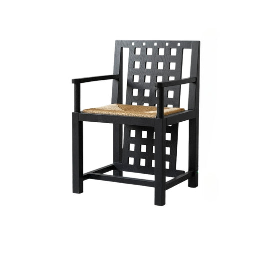 Retro-Esszimmerstuhl aus massivem Holz, mittelalterlicher Designerstuhl mit hoher Sinnlichkeit, geflochtener Seilrückenlehne, französischer Kreativstuhl 