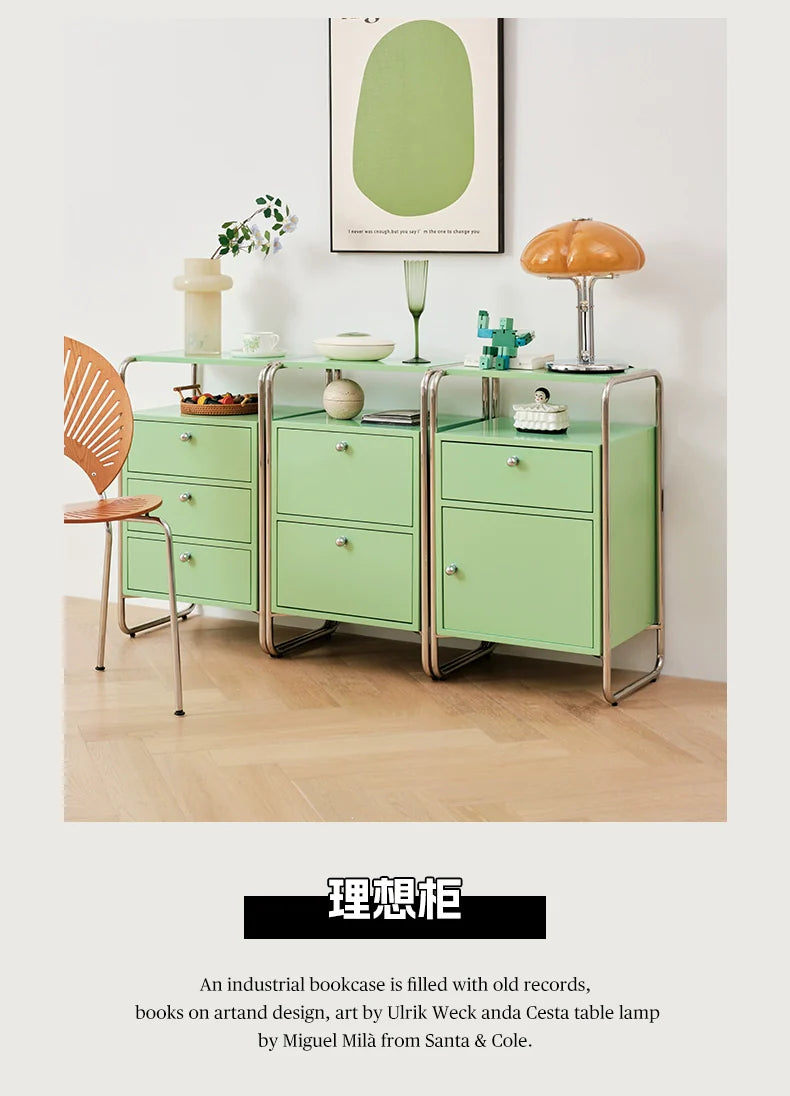 Kreativer mittelalterlicher Haushalts-Nachttisch, Aktenschrank aus Edelstahl, Wohnzimmer-Aufbewahrungsschrank, Sofa-Aufbewahrungs-Seitenschrank 