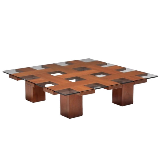 Dänischer mittelalterlicher südamerikanischer Teakholz-ultraweißer Glas-Massivholz-quadratischer Couchtisch Retro-Heim-Großwohnungs-Designer 