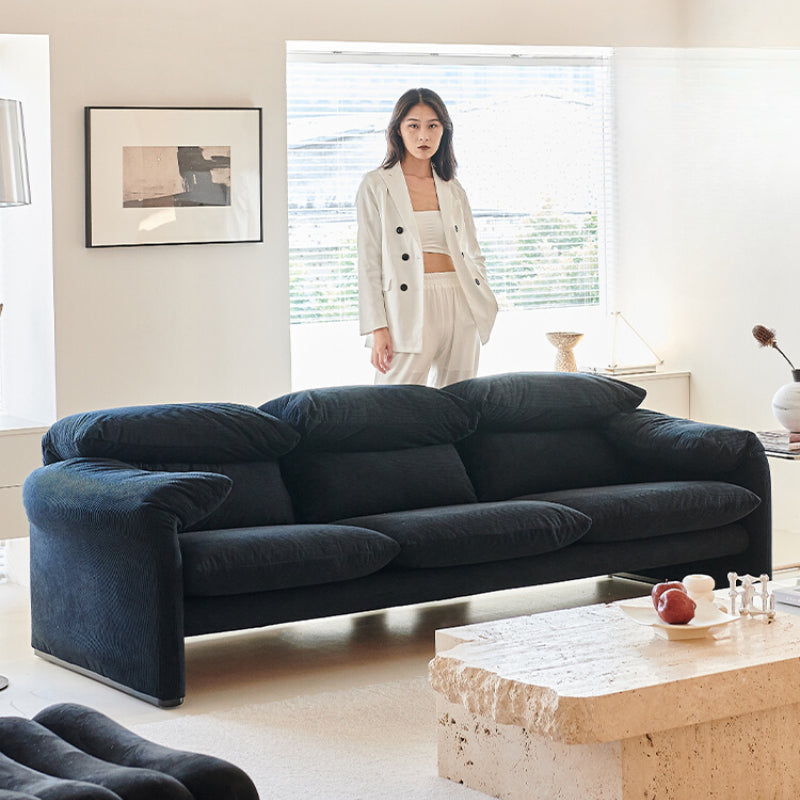 Italian Minimalist Maralunga Sofa Living Room Straight Row Three High Backrest Folding Ear Fabric Sofa