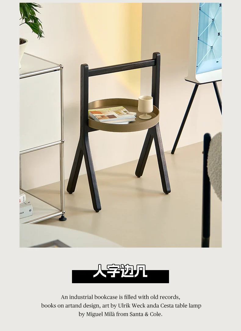 Fischgrätenkante Wenige leichte Luxus-High-End-Kleiner Couchtisch Nachttischregal Italienische kreative Ecke Wenige Sattelleder 