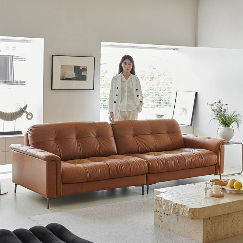 Medieval Nebula Sofa Minimalist Living Room Sofa Small Apartment Straight Row French Retro Three-person Leather Sofa