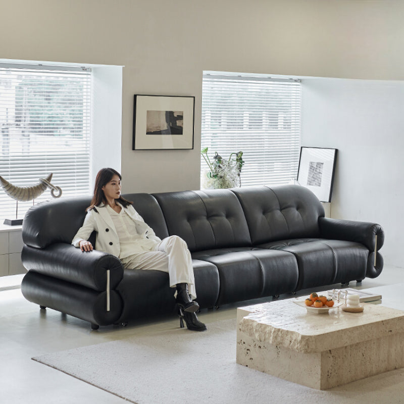 Brown Sugar Cloud Function Sofa Italian Minimalist Living Room Zero Against The Wall Straight Row Electric Retractable Black Leather Sofa
