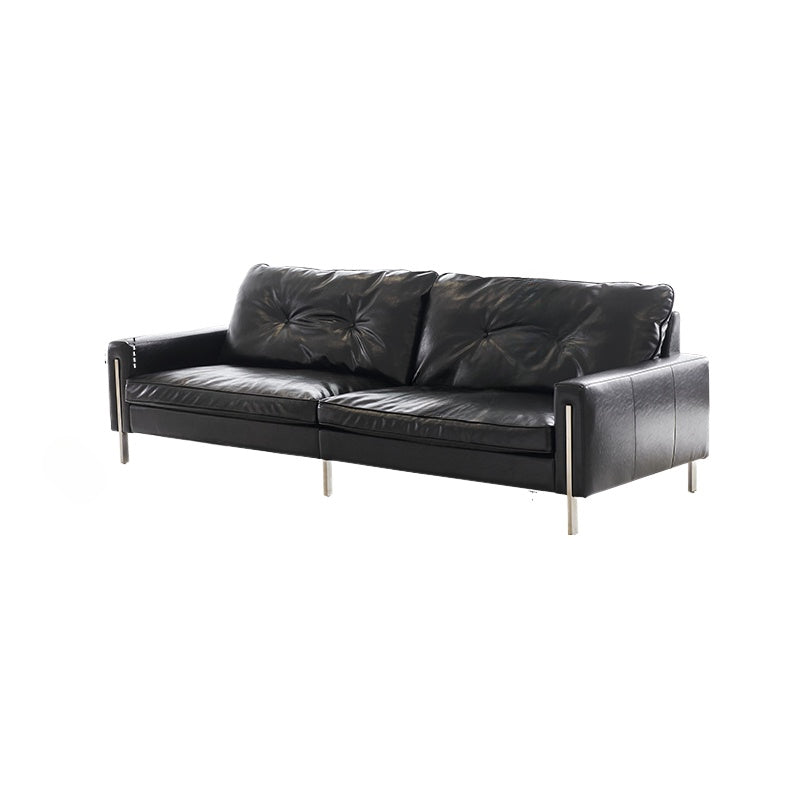 Medieval Bauhaus Bolin Sofa Minimalist Leather Sofa Straight Row Small Apartment Designer Black Retro Sofa