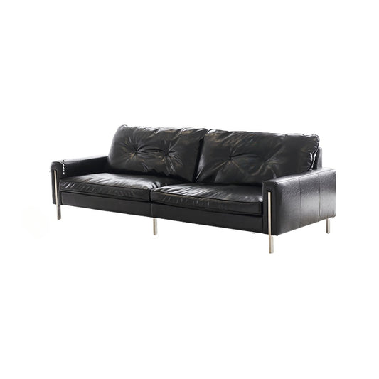 Medieval Bauhaus Bolin Sofa Minimalist Leather Sofa Straight Row Small Apartment Designer Black Retro Sofa