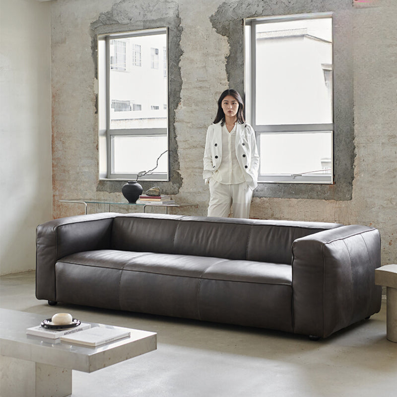 Medieval Five-headed Cow Sofa Minimalist Living Room Designer Tofu Block Retro American All-leather Straight-row Sofa