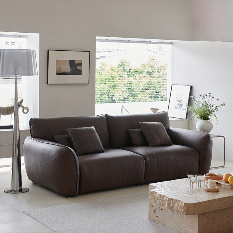 Italian Minimalist First-layer Cowhide Designer Large Flat-floor Villa Living Room High-end Straight Row Medieval Big Fat Sofa