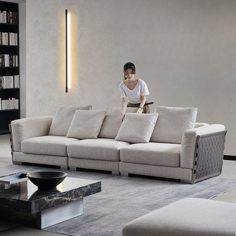 Flexform Woven Sofa Italian Designer Sofa Cotton and Linen Villa Large Flat Saddle Leather Minimalist Light Luxury