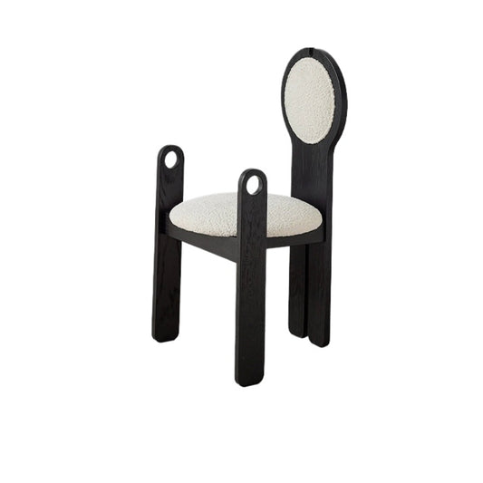 Französischer mittelalterlicher Esszimmerstuhl, Lammwolle, weicher Stuhl, Ankleidestuhl, Stuhl mit Rückenlehne aus massivem Holz, leichter Luxus, hohes Gefühl 