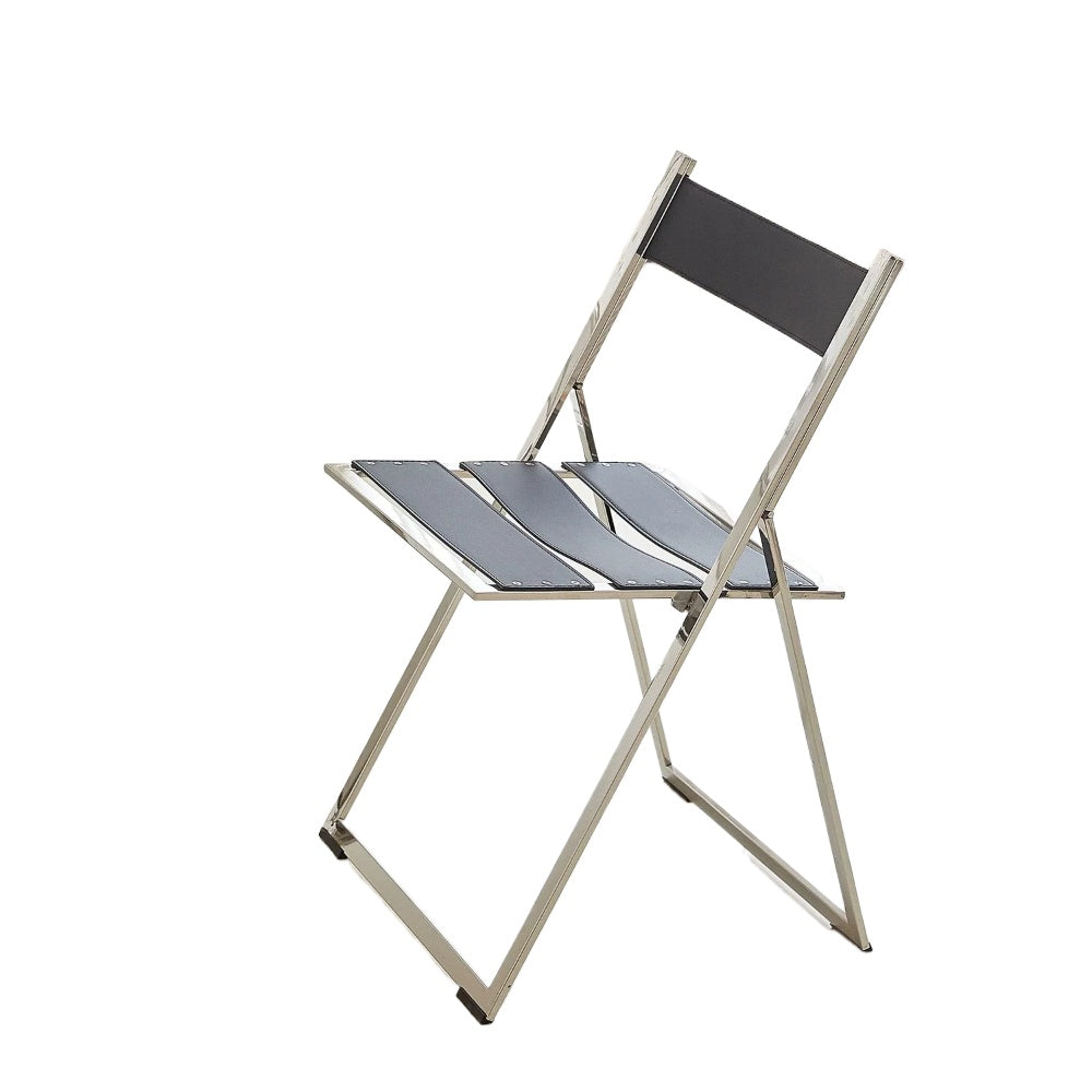 Klappbarer Esszimmerstuhl aus Edelstahl, nordischer moderner Stuhl für Zuhause und Café, leichter Luxus-Sattellederstuhl 