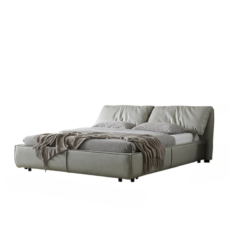 Italian Light Luxury Leather Bed Modern Minimalist Style Designer 1.8 Meters Master Bedroom Soft Bag Backrest Leather Double Bed