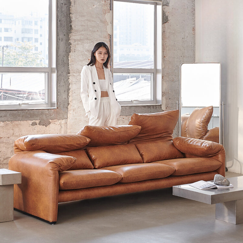 Maralunga Malalunga Sofa Medieval Oil Wax Leather Living Room Straight Row Adjustable High Backrest Audio-visual Sofa
