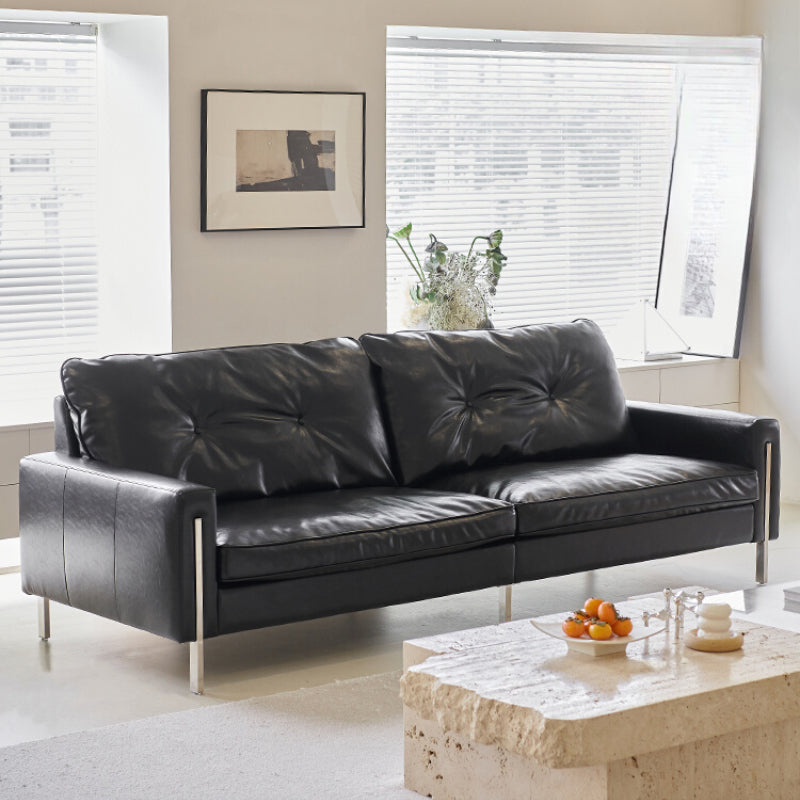 Medieval Bauhaus Bolin Sofa Minimalist Leather Sofa Straight Row Small Apartment Designer Black Retro Sofa