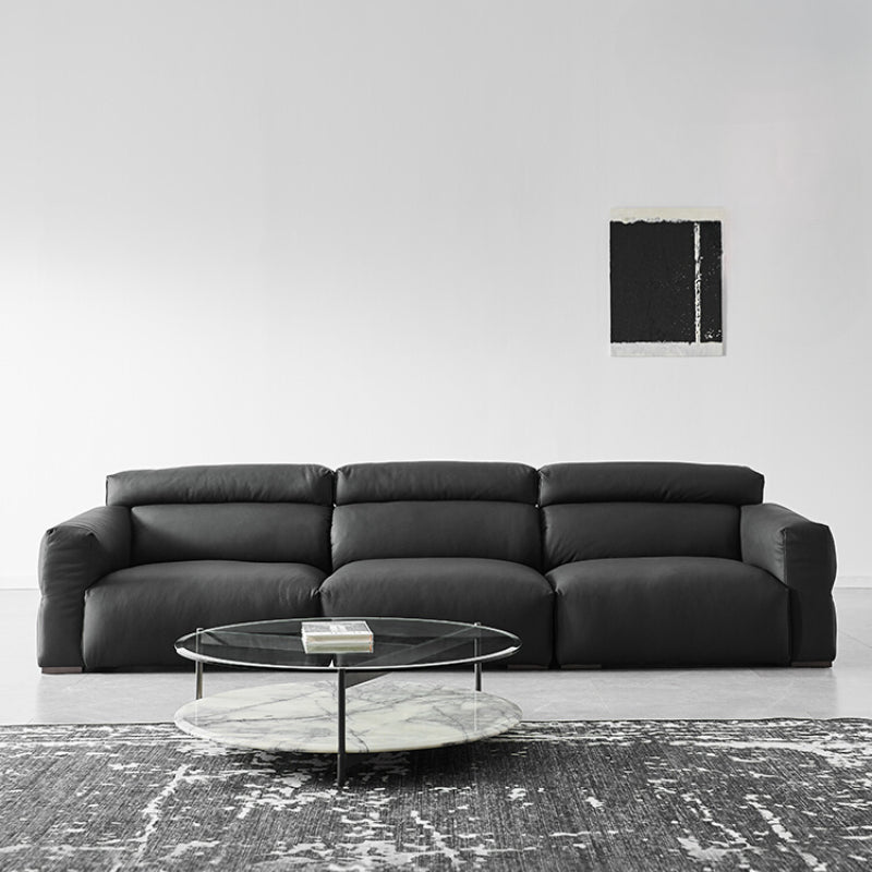 Home Furnishing Italian Straight Row Three-person Minimalist Leather Sofa Nordic Simple Modern First-layer Cowhide Sofa
